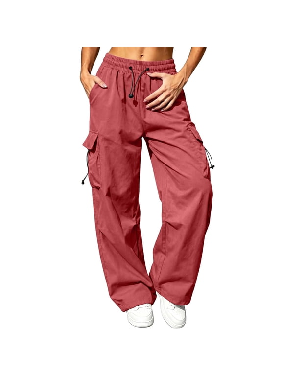Cargo Pants for Women Baggy Pants Drawstring Pants Women Hiking Pants Loose Cargo Pants Cooling Pants Pantalones Cargo Baggy Cargo Pants Stretchy Cargo Pants Petite Cargo Pants Red L
