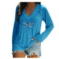thumbnail image 1 of Weikingp Casual Tops for Women Womens Long Sleeve T Shirts Women's T Shirt Blend Printed Long Sleeved V Neck Top Cooling Shirts for Women Blue L, 1 of 4