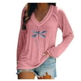 thumbnail image 1 of Weikingp Casual Tops for Women Womens Long Sleeve T Shirts Women's T Shirt Blend Printed Long Sleeved V Neck Top Cooling Shirts for Women Pink 3XL, 1 of 4