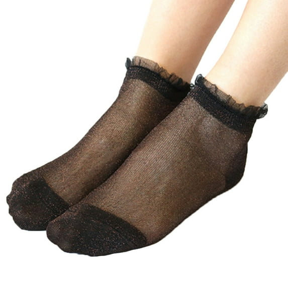 Weikingp Clearance! Ankle Socks for Women, Summer Women Ladies Sheer Silky Glitter Transparent Short Stockings Ankle Socks, Ankle Socks Men, No Show Socks Womens Black