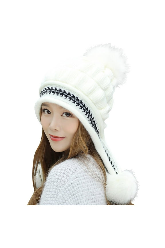 Clearance! Beanies Hats Men, Hat Fashion Wool Hats Women Keep Winter with Hair Hemming Knitted Warm Baseball Caps, Beanie for Women, Baby Beanie White