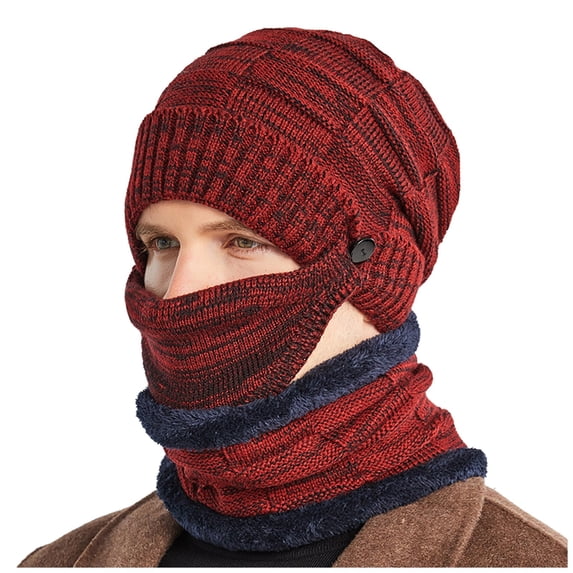 Weikingp Clearance! Beanies Hats Men, Men's Winter Knitted Fleece Hat Windproof Hat Scarf Mask Three-Piece Winter Knitted Hat Men's Soft Warm Hat, Beanie for Women, Baby Beanie Wine
