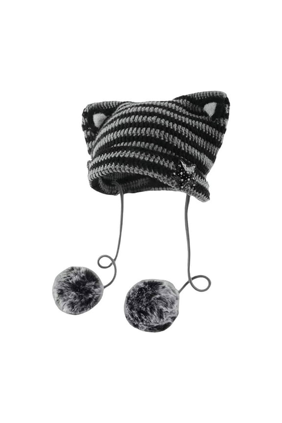 Clearance! Beanies Hats Men, Women Cat Ear Hat with Pom Poms Star Accessories Goth Crochet Knitted Slouchy Skully Caps Alt Clothes, Beanie for Women, Baby Beanie Dark Gray