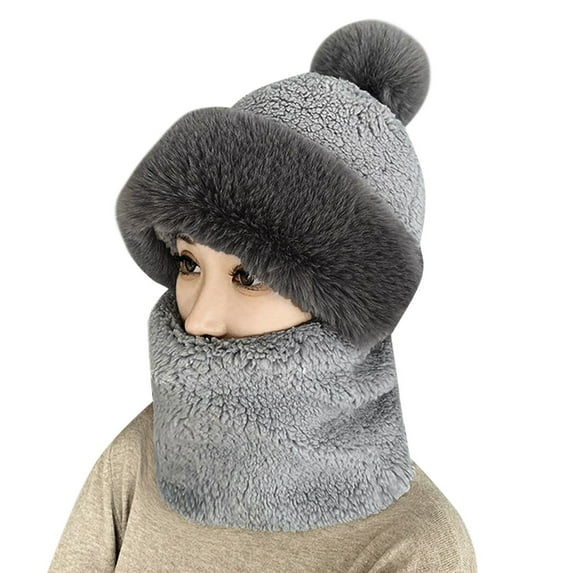 Weikingp Clearance! Beanies Hats Men, Women Windproof Scarf Hat Winter Warm Scarf Hat Set Soft Knitted Plush Hat, Beanie for Women, Baby Beanie Grey