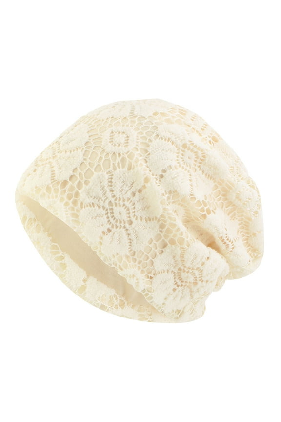 Beanies Hats Men, Women's Foldable Mesh Handmade Floral Lace Cotton Chemotherapy Hair Loss Caps Slouchy Hat, Beanie for Women, Baby Beanie White