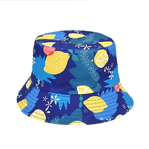 Weikingp Bucket Hats for Men, European And American Women Lemon Pattern Double Sided Fisherman's Hat Printed Spring/Summer Sun Basin Hat Male foreign Trade, Bucket Hats for Woman, Navy