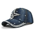 thumbnail image 1 of Weikingp Baseball Cap Fisherman Hat Mens and Womens Casual Denim Retro Point Drill Washed Old Hat Solid Color Baseball Cap Hat for Women Blue One Size Clearance！, 1 of 6