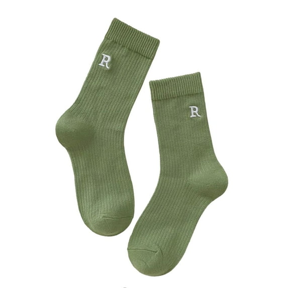 Weikingp Clearance! Crew Socks for Women, Ladies Letter R Embroidered Socks Candy Color Socks Solid Color Long Socks Pile Pile Socks, White Socks Women Crew, Womens Crew Socks Size Green