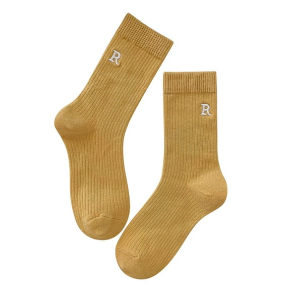 Weikingp Clearance! Crew Socks for Women, Ladies Letter R Embroidered Socks Candy Color Socks Solid Color Long Socks Pile Pile Socks, White Socks Women Crew, Womens Crew Socks Size Yellow