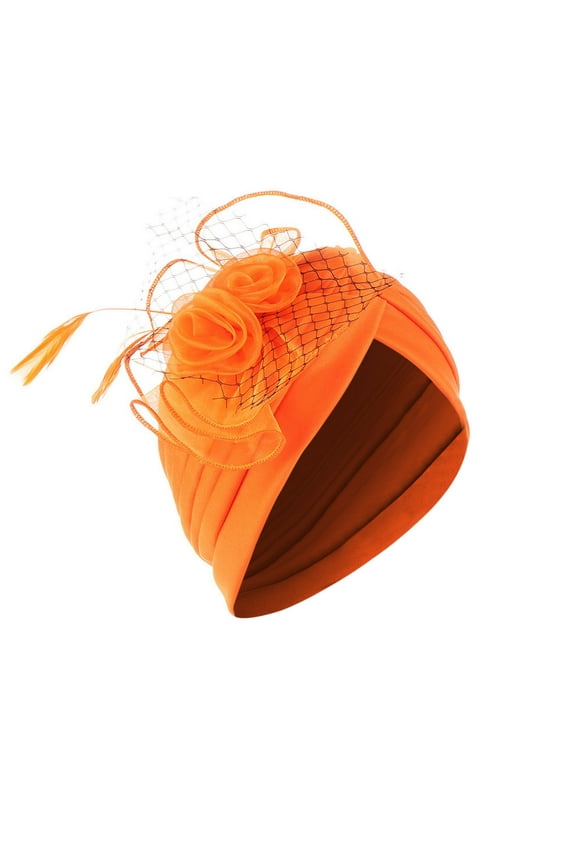 Clearance! Hats for Women, Mesh Ruffle Hat Cap Floral Muslim Women Wrap Baseball Caps, Orange