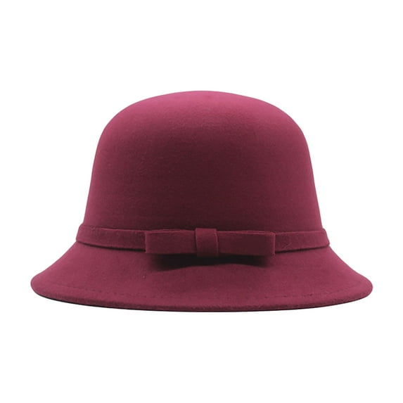 Weikingp Clearance! Hats for Women, Womens 1920S Bucket Cloche Hat Winter Faux Wool Crushable Bowler Hat Vintage Cloche Round Hat, Wine