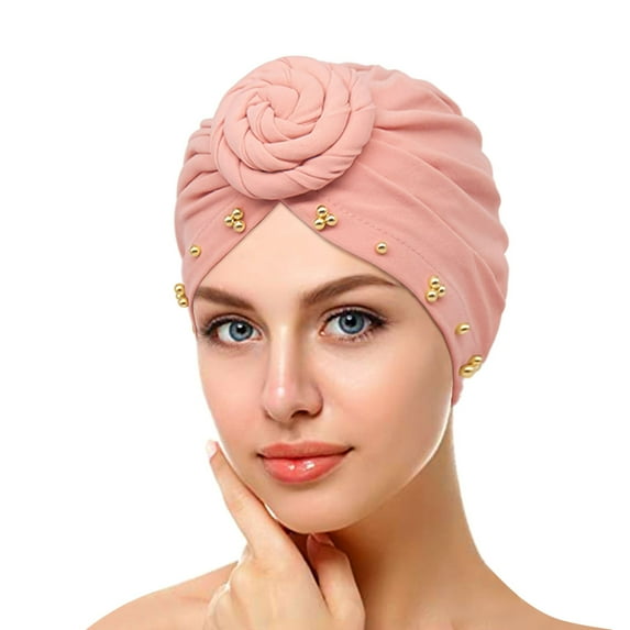 Weikingp Headbands for Women, Womens Fashion Elastic Solid Color Comfortable Cap Beaded Large Cap for Women, Bandanas for Women, Bandanas for Men Pink