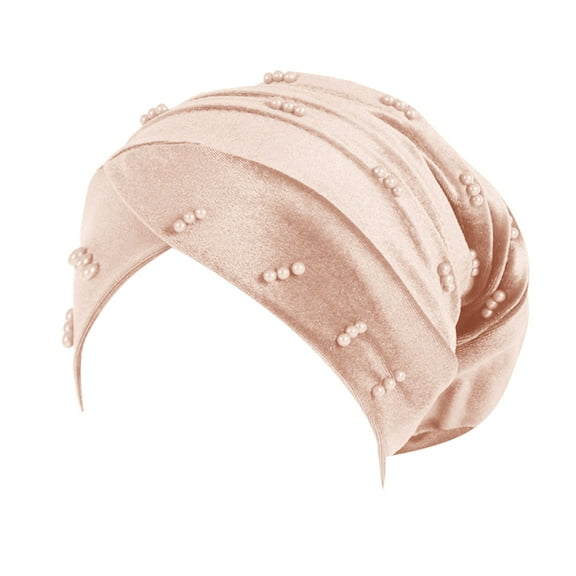 Weikingp Clearance! Headbands for Women, Womens Large Elastic Solid Color Comfortable Flat Hat Pearl Cap Nail Bead Pile Cap, Bandanas for Women, Bandanas for Men Beige