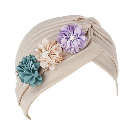 Weikingp Headbands for Women, Women Solid Floral Hat Muslim Ruffle Turban Wrap Cap, Bandanas for Women, Bandanas for Men Khaki