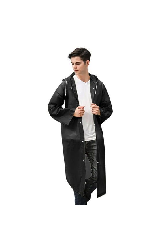 Raincoat for Women, for Adults Teens Unisex Raincoat Button Reusable Fashion Jacket Hooded Coat Rain Umbrella, Raincoat for Men, Girls Raincoat Black