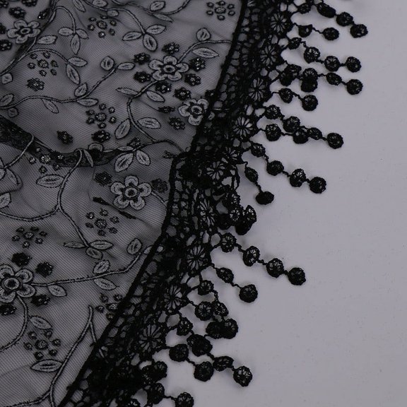 Weikingp Scarf for Women, Lace Tassel Wrap Scarf Floral Women Scarf Sheer Shawl Scarf, Black
