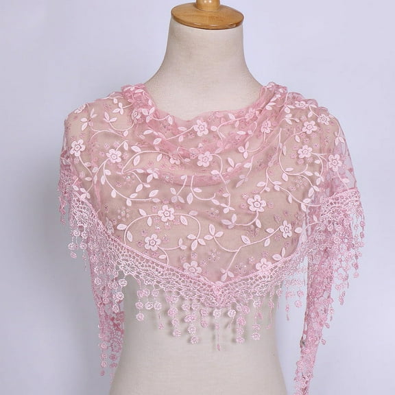 Weikingp Scarf for Women, Lace Tassel Wrap Scarf Floral Women Scarf Sheer Shawl Scarf, Pink