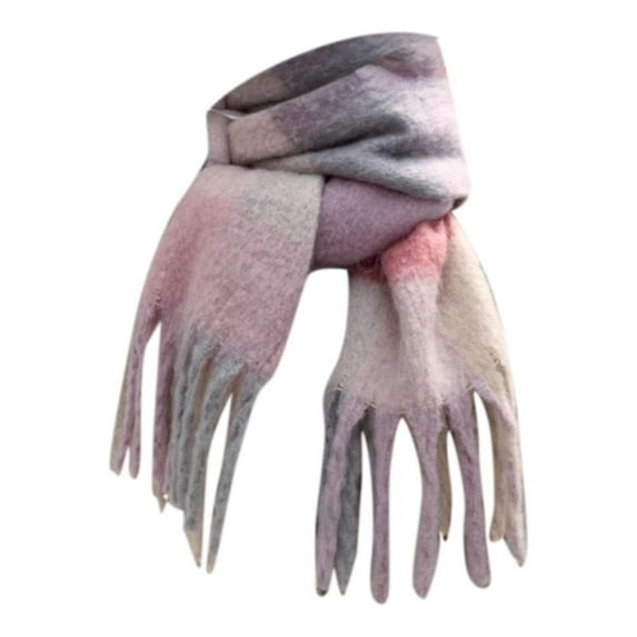 Weikingp Clearance! Scarf for Women, Women Woven Knitted Scarf with Colourful Check Pattern And Long Thick Fringes Warm Winter, pink2