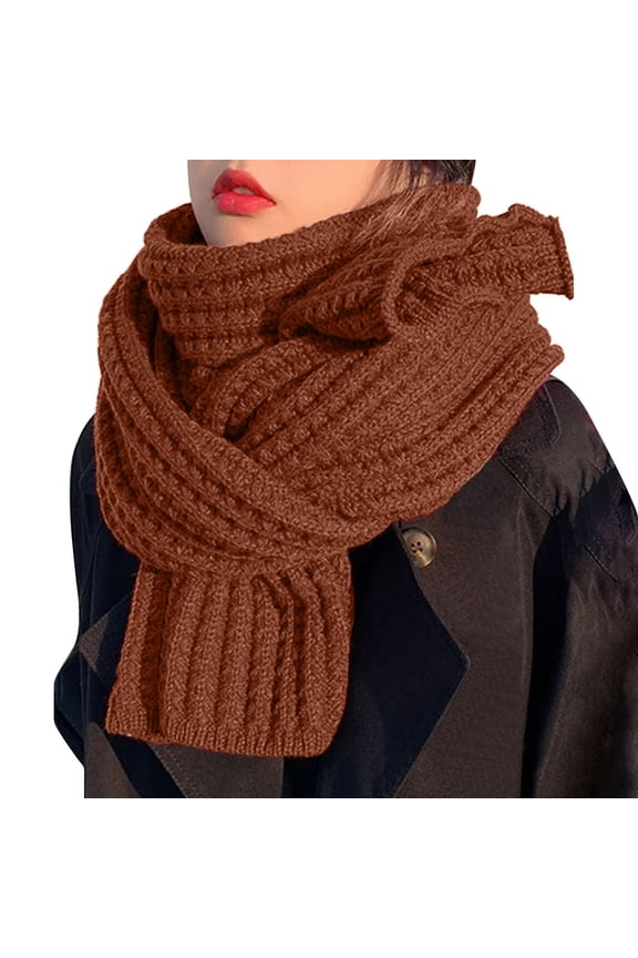 Scarf for Women, Women's Solid Color Knitted Wool Scarf, Coffee