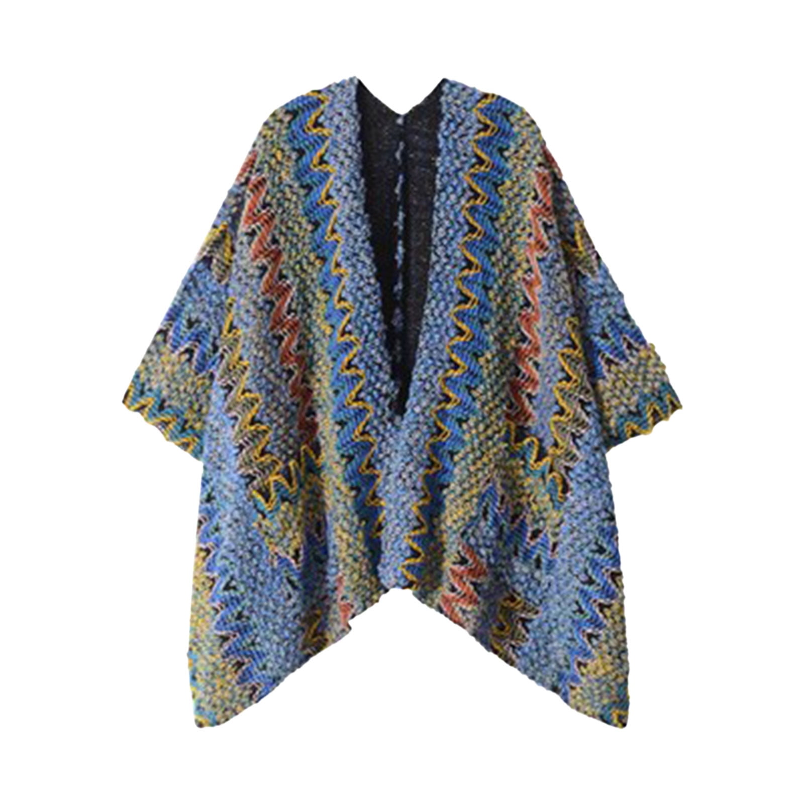 Women's Retro Style Poncho Cape Boho Shawl Wraps Ruana Printed Tassel Cardigan