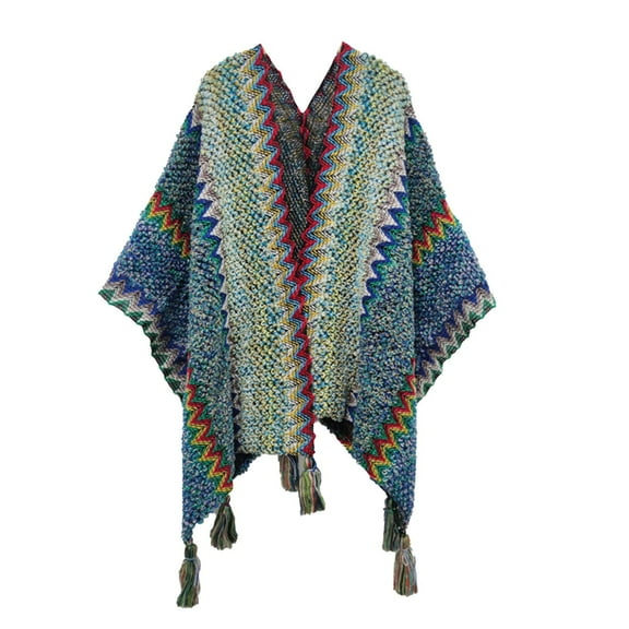 Weikingp Clearance! Shawl Wraps for Women Women Nationl Print Colourful Splice Poncho with Tassels Knitted Shawl Scarf Fringed Wraps Pashminas Sweater Pullover Cape Gifts for Women Sweater Tassel