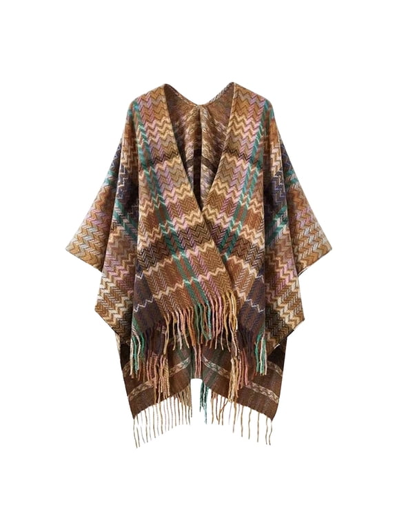Shawl Wraps for Women, Women's Autumn And Winter New Thickened Knitted Tassel Retro Split Scarf Shawl, Pashmina Shawls And Wraps, White Shawl, Black Shawl Beige