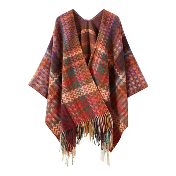 Weikingp Shawl Wraps for Women, Women's Autumn And Winter New Thickened Knitted Tassel Retro Split Scarf Shawl, Pashmina Shawls And Wraps, White Shawl, Black Shawl Red