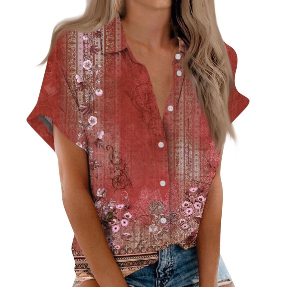 Weikingp Shirts For Women Cotton Womens Short Sleeve Shirts V Neck Collared Button Down Blouse Tops Camp Shirt S 6XL teacher outfits cute shirt puffy sleeves tops