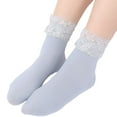 thumbnail image 1 of Weikingp Short Socks for Women, 1 Pairs Women Summer Soft Solid Lace Splice Socks Medium Stockings Socks, Short Crew Socks for Women, Womens Short Socks Light blue, 1 of 4