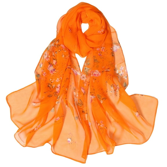 Weikingp Clearance! Silk Scarf, Scarfs for Women Lightweight Print Floral Pattern Scarf Shawl Fashion Scarves Shawls And Wraps for Spring, Orange