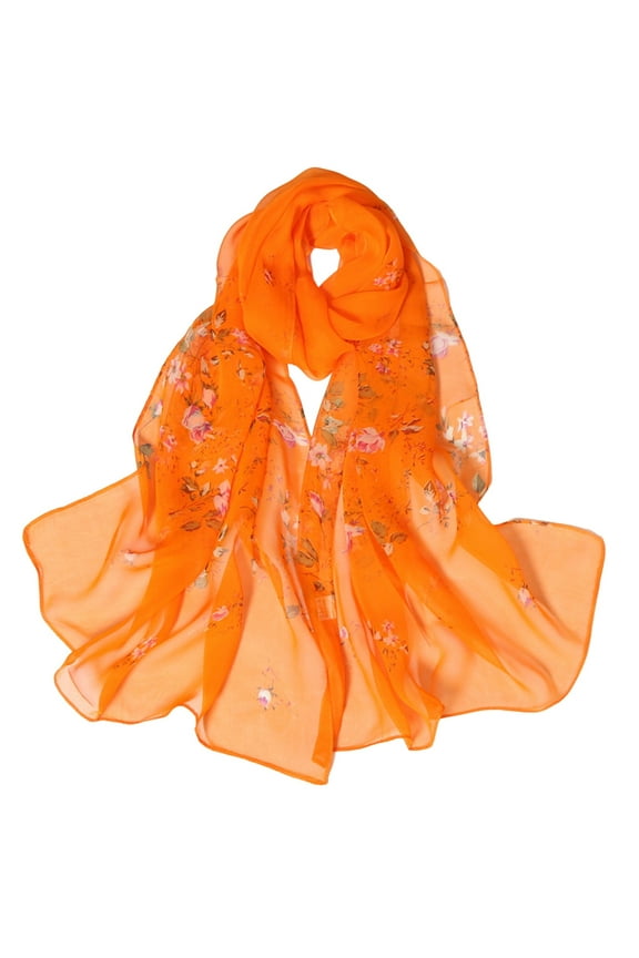 Clearance! Silk Scarf, Scarfs for Women Lightweight Print Floral Pattern Scarf Shawl Fashion Scarves Shawls And Wraps for Spring, Orange