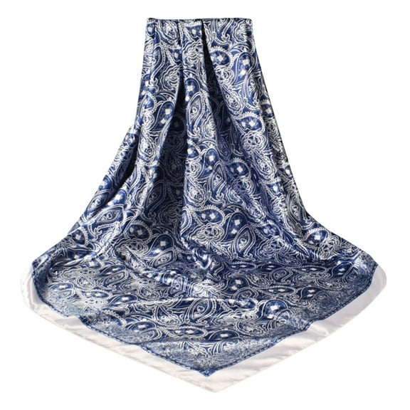 Weikingp Silk Scarf, Womens Spring Summer Prints Satin Cashew Flower Prints Square Scarf, Navy