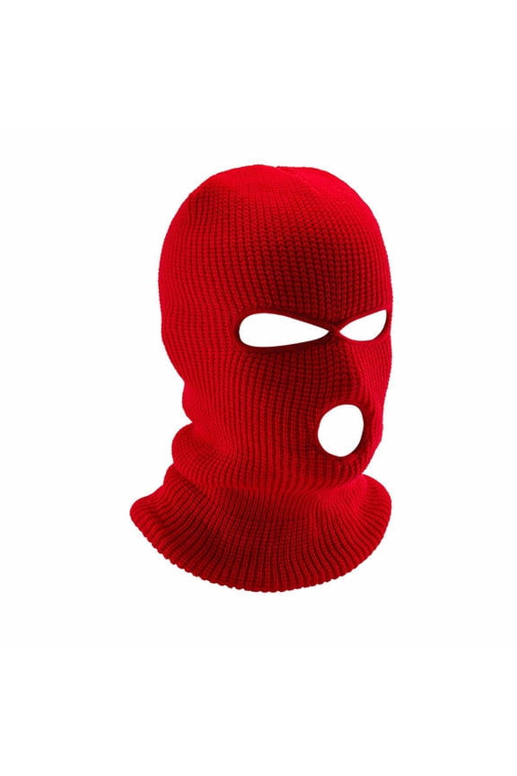 Clearance! Ski Mask, 3 Hole Winter Knitted Hat Outdoor Sports Full Head Cover Ski Hat Warm Knit Hat for Adult, Ski Mask for Men, Ski Mask for Women red3