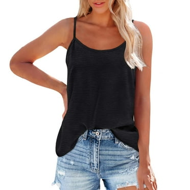 Weikingp Clearance！ Tank Top For Women Adjustable Spaghetti Strap Camisole Scoop Neck Sleeveless Top S 3XL loose blouse Round Neck Top Solid Color Top