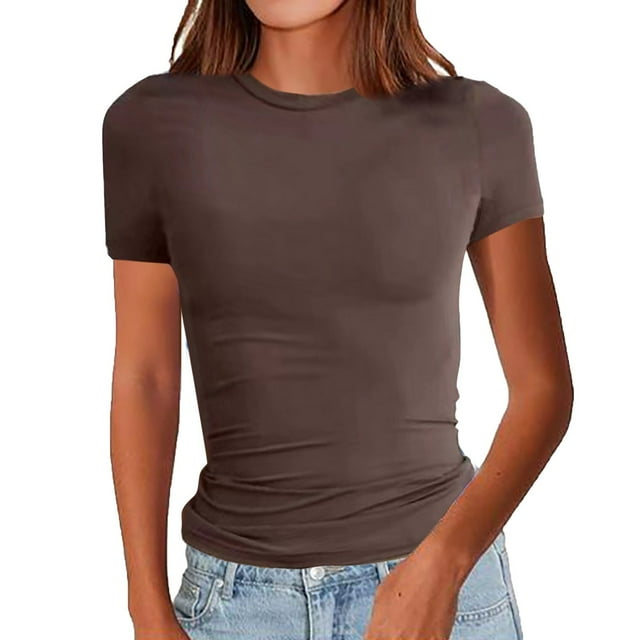 Weikingp Clearance！ Women's Crew Neck Short Sleeve Tees Slim Fit T Shirt Basic Tops Solid color O-Neck Tee stripe work