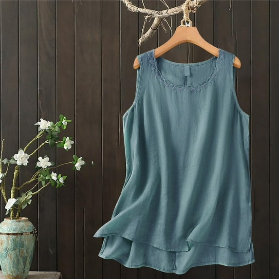 Weikingp Cooling Shirts For Women Sleeveless Tops for Women Plus Size Sleeveless Blouse Going Out Tops Summer Tops For Teens Trendy Blue 3XL