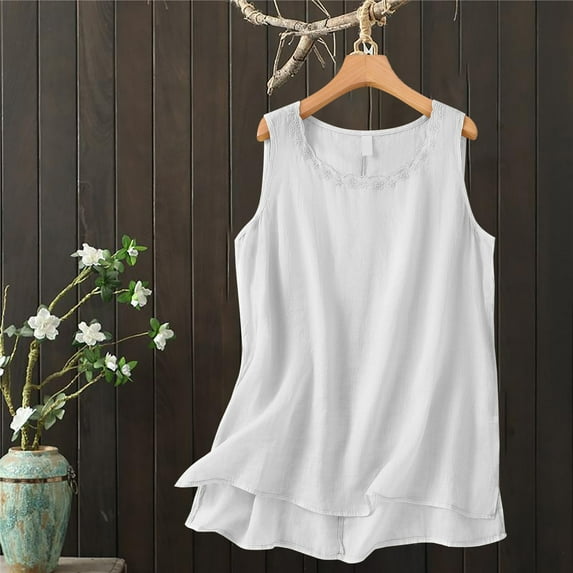 Weikingp Cooling Shirts For Women Sleeveless Tops for Women Plus Size Sleeveless Blouse Going Out Tops Summer Tops For Teens Trendy White M Clearance!