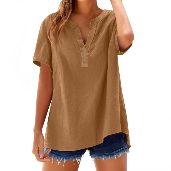 Weikingp Cooling Shirts For Women Womens Tops Casual Loose Button Shirt Top Stand Solid Color Sleeve Collar Casual Women's Shirt Women's Shirt Summer Tops For Women Brown 4XL