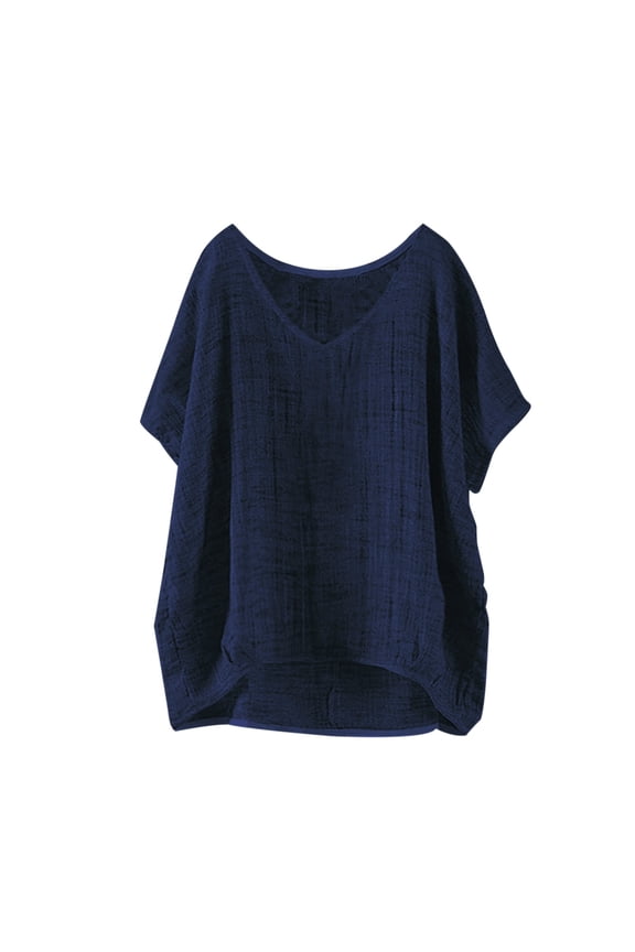 Cotton Linen Tops for Women Crinkle Gauze Tops for Women Summer Tops Linen Tunic Tops Women's Linen Tops Gauze Popover Tops Cotton Blouses for Women Blue 2XL