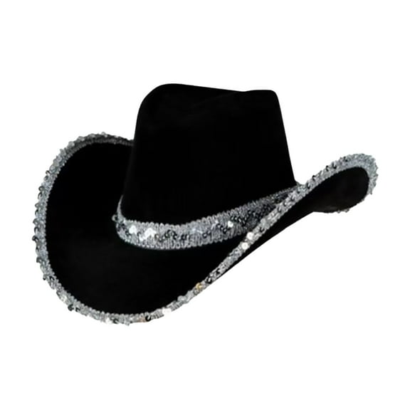 Weikingp Cowboy Hat Women'S Masquerade Party Silver Trimmed Cowboy Hat Silver Trimmed Western Cowboy Hat Cowgirl Hat Cowboy Hats for Women Cowboy Hat Men () Black Flock