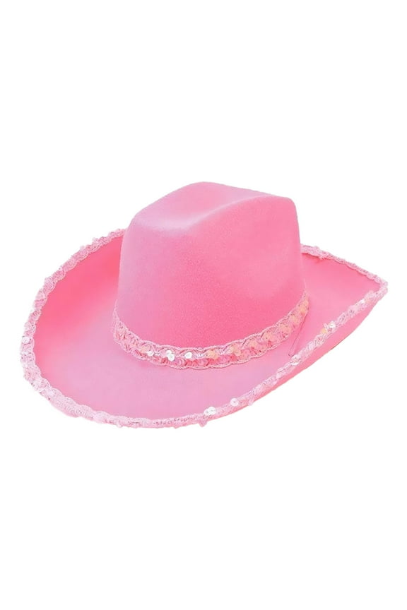 Cowboy Hat Women'S Masquerade Party Silver Trimmed Cowboy Hat Silver Trimmed Western Cowboy Hat Cowgirl Hat Cowboy Hats for Women Cowboy Hat Men () Pink Flock