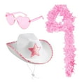 thumbnail image 1 of Weikingp Cowboy Hat Women'S Western Cowboy Hat Feather Scarf Eyeglasses 3 Piece Set Cowgirl Hat Cowboy Hats for Women Cowboy Hat Men (Clearance) Grey Plush, 1 of 2
