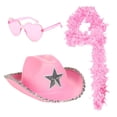 thumbnail image 1 of Weikingp Cowboy Hat Women'S Western Cowboy Hat Feather Scarf Eyeglasses 3 Piece Set Cowgirl Hat Cowboy Hats for Women Cowboy Hat Men (Clearance) Purple Plush, 1 of 2