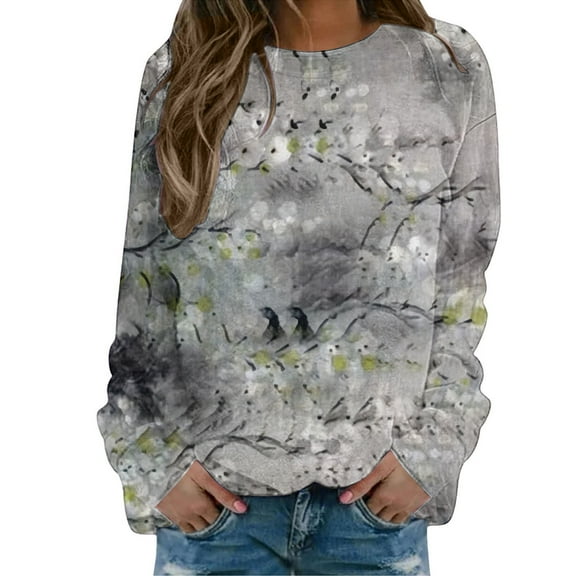 Weikingp Cozy Clothes Comfort Colors Sweatshirt Cotton Sweatshirts for Women Sweatshirts Women Fashion Clothing Gray L