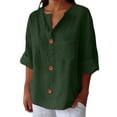 thumbnail image 1 of Weikingp Dressy Summer Tops For Women Linen Shirt for Women V Neck Collared Blouse Casual Tops Short Sleeve Button Down Women Camp Shirts For Women Trendy Shirts For Women 2025 Green 5XL Clearance！, 1 of 6