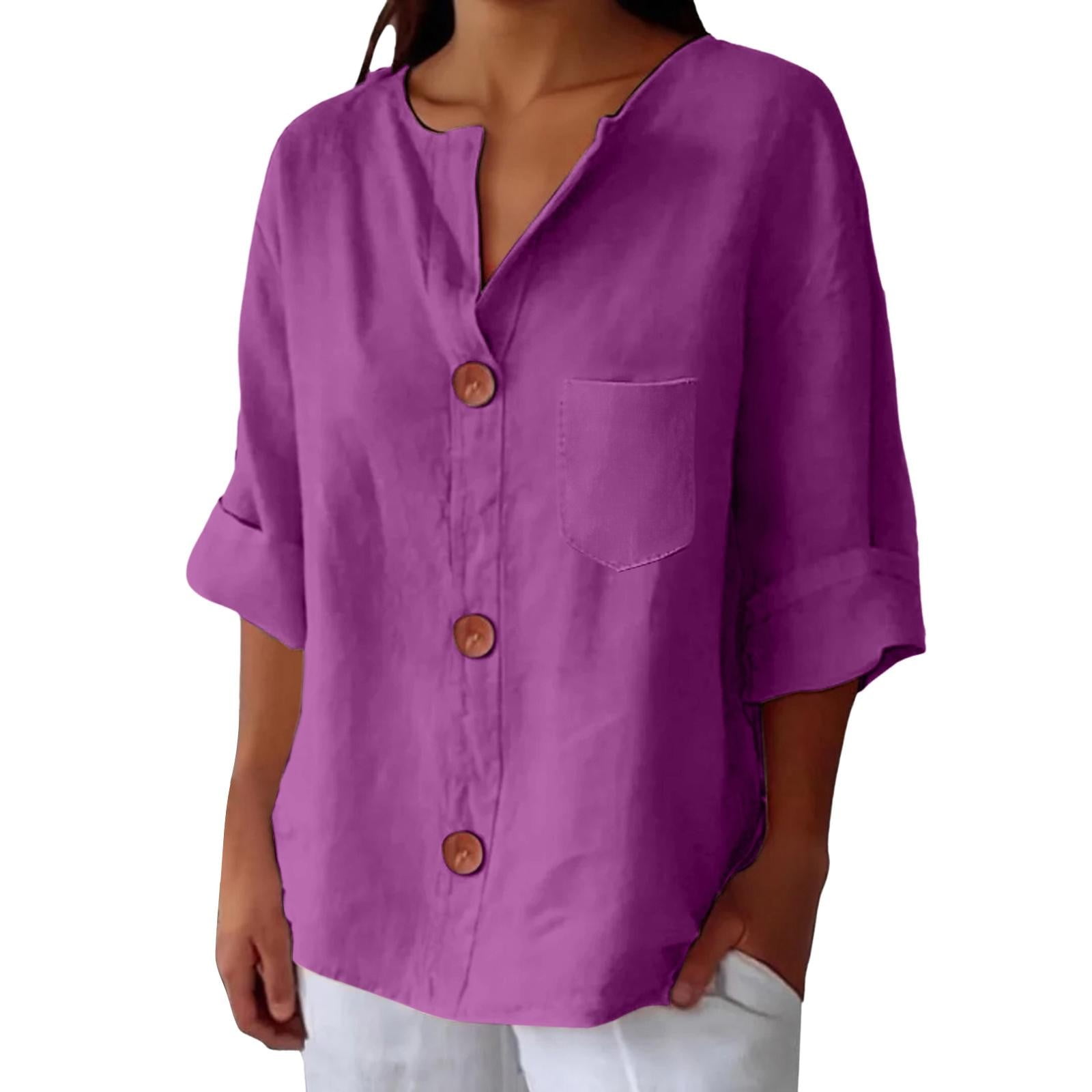 Weikingp Dressy Summer Tops For Women Linen Shirt for Women V Neck ...