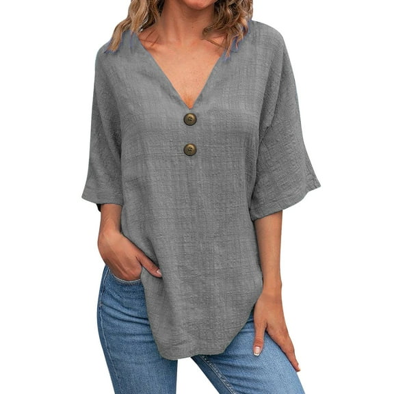 Weikingp Dressy Tee Shirts For Women Dressy Shirts For Women Trendy 3/4 Sleeve T Shirts For Women Plus Size Tops For Women Tshirts Shirts For Women Gray L