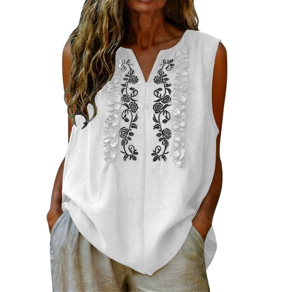 Weikingp Embroidered Tops For Women,Linen Tops for Women Cotton Tops for Women Boho Tops For Women Cotton Gauze Tops for Women Collared Blouses For Women Spring Tops White 2XL