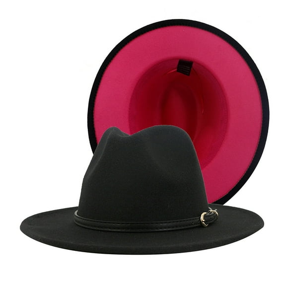 Weikingp Fascinators Hats for Women Two Tone Red Bottom Wide Wool Fedora Hat Panama Hat Casual Jazz Hats for Men Women Hats for Men Hats for Women Mens Hats (Clearance) Red Polyester