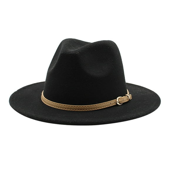 Weikingp Fascinators Hats for Women Western Cowboy Hat for Women Classic Roll Up Buckle Belt Women Retro Wide Brim Cowboy Hat Hats for Men Hats for Women Mens Hats () Black Woolen cloth